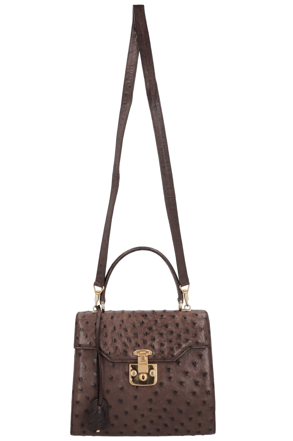 GUCCI Vintage Lady Lock Bag Ostrich Brown