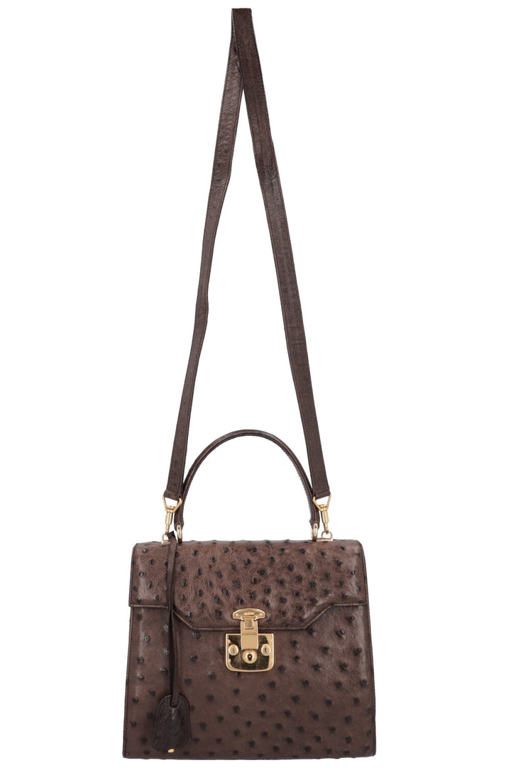GUCCI Vintage Lady Lock Bag Ostrich Brown