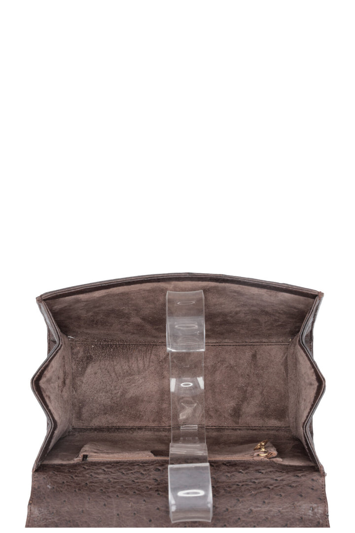 GUCCI Vintage Lady Lock Bag Ostrich Brown