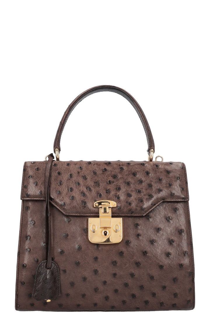 GUCCI Vintage Lady Lock Bag Ostrich Brown