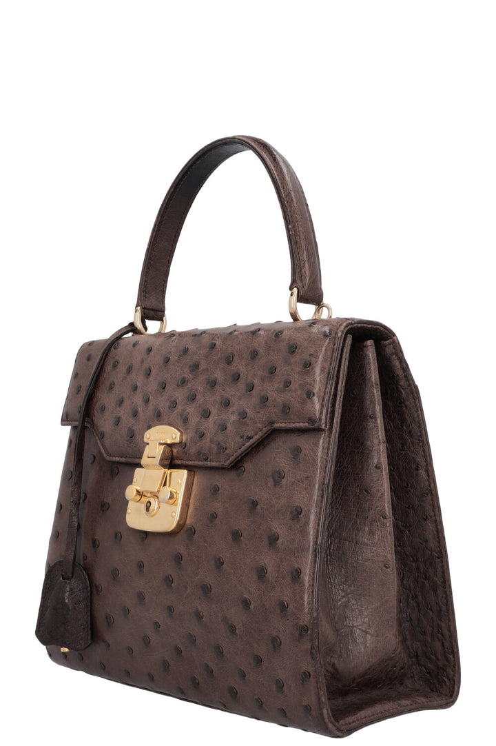 GUCCI Vintage Lady Lock Bag Ostrich Brown