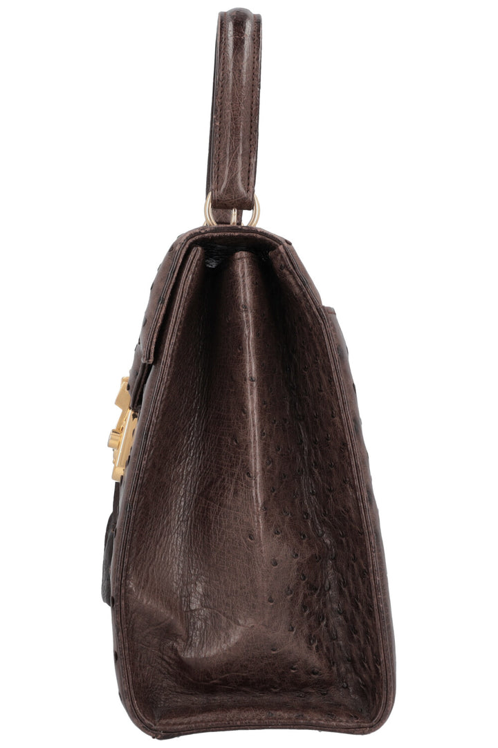 GUCCI Vintage Lady Lock Bag Ostrich Brown