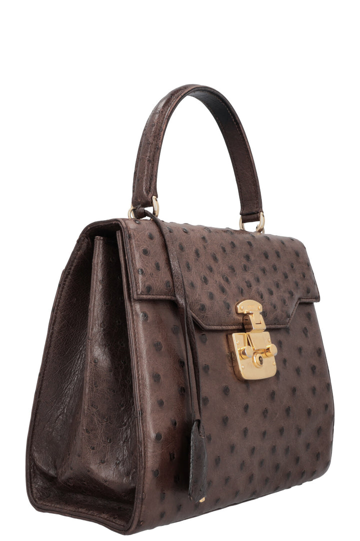 GUCCI Vintage Lady Lock Bag Ostrich Brown