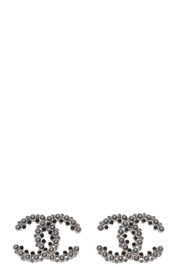 CHANEL CC Pearl Earrings Silver