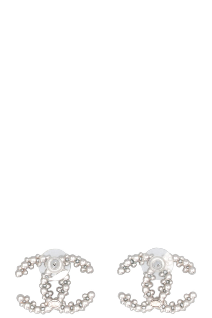 CHANEL CC Pearl Earrings Silver