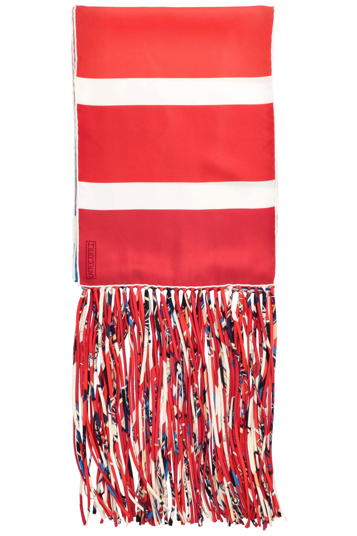 HERMÈS Fringed Striped Muffler Silk Red