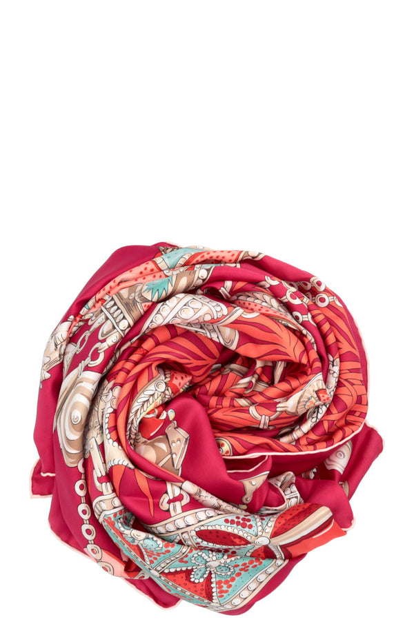 HERMÈS Parures Precieuses 140 Scarf Silk Magenta Orange
