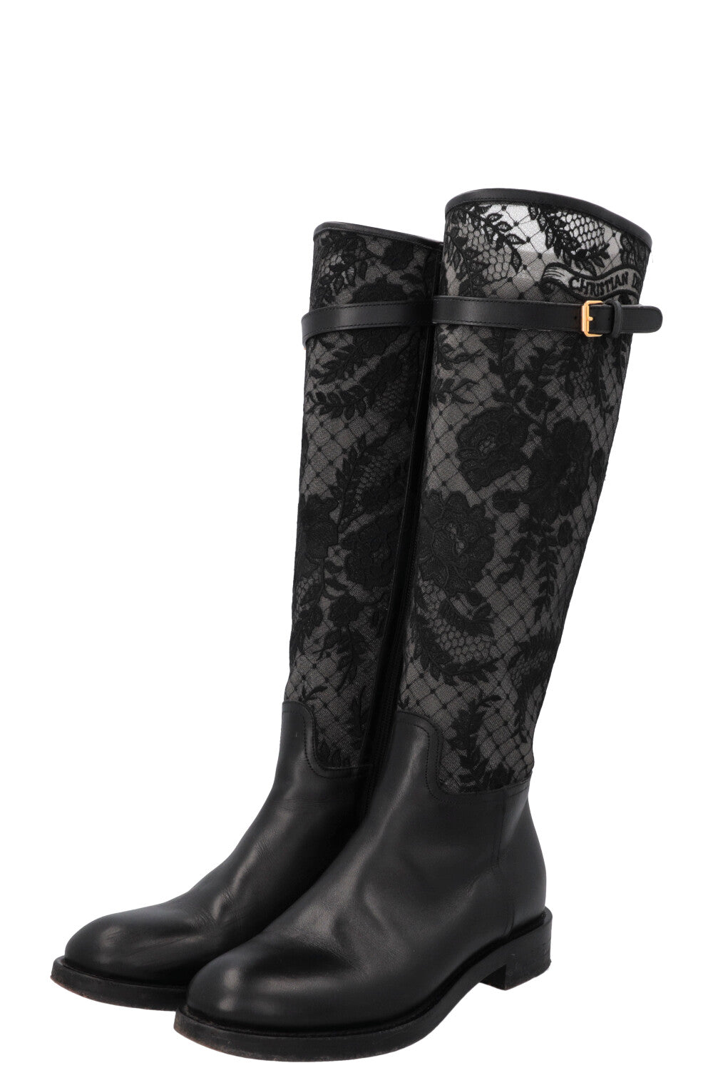 CHRISTIAN DIOR Lace Leather Boots Black