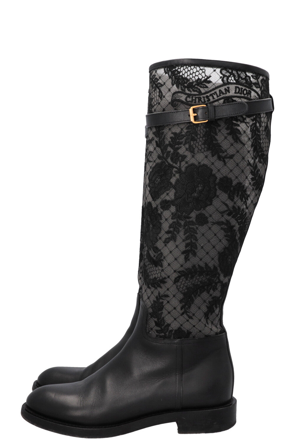 CHRISTIAN DIOR Lace Leather Boots Black