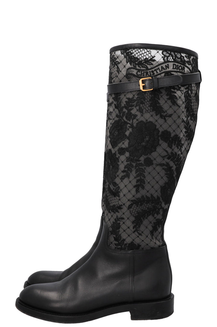 CHRISTIAN DIOR Lace Leather Boots Black