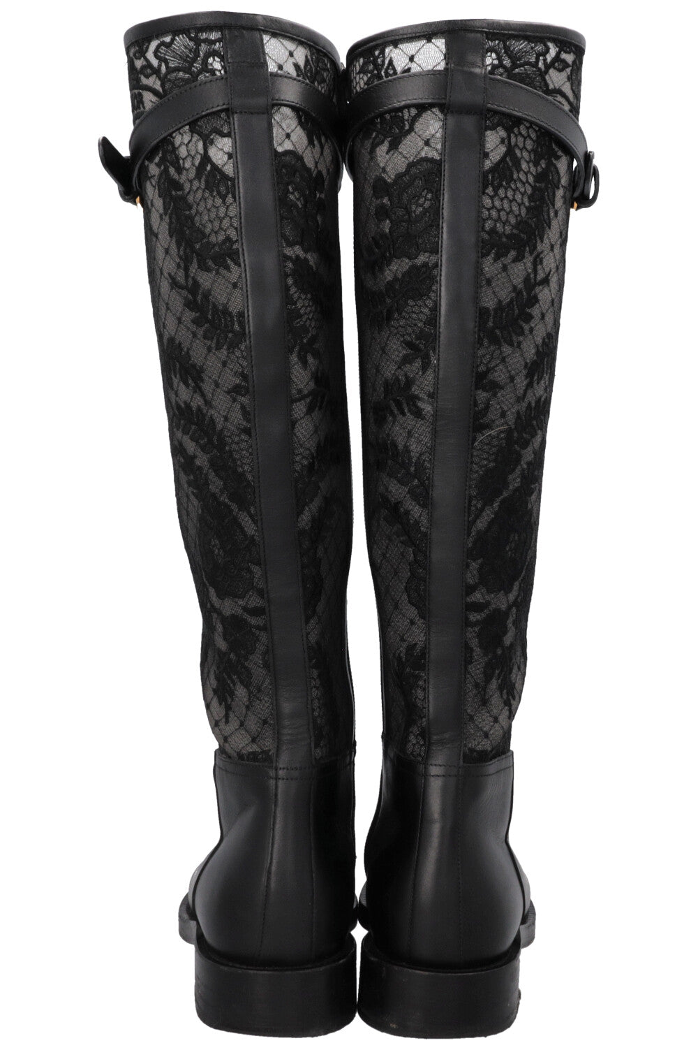 CHRISTIAN DIOR Lace Leather Boots Black