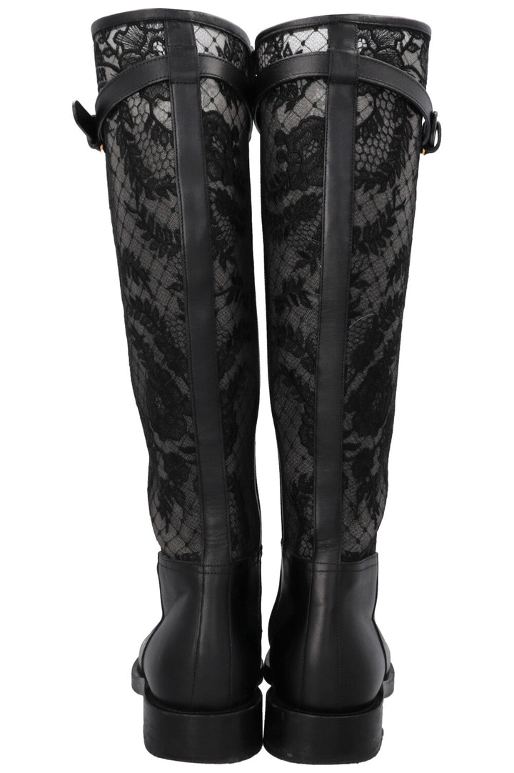 CHRISTIAN DIOR Lace Leather Boots Black