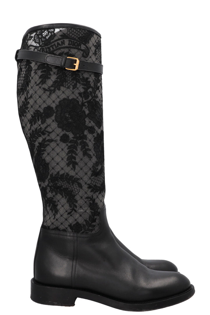 CHRISTIAN DIOR Lace Leather Boots Black