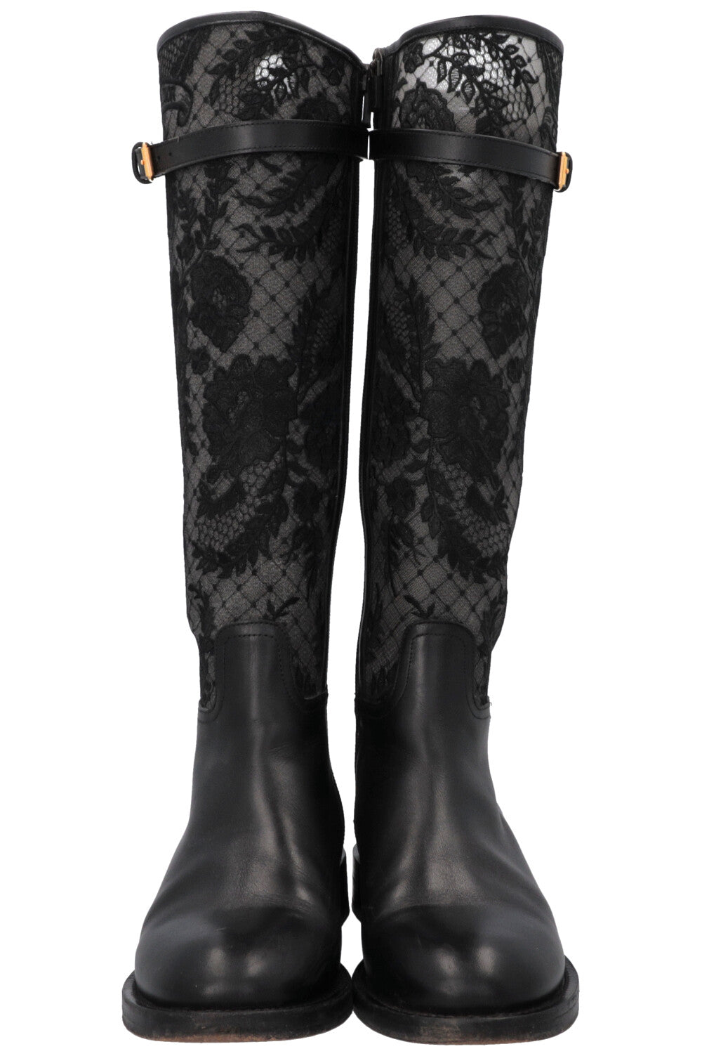 CHRISTIAN DIOR Lace Leather Boots Black