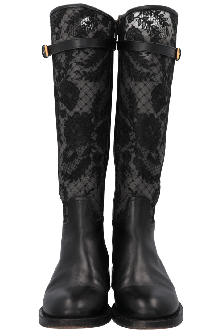CHRISTIAN DIOR Lace Leather Boots Black