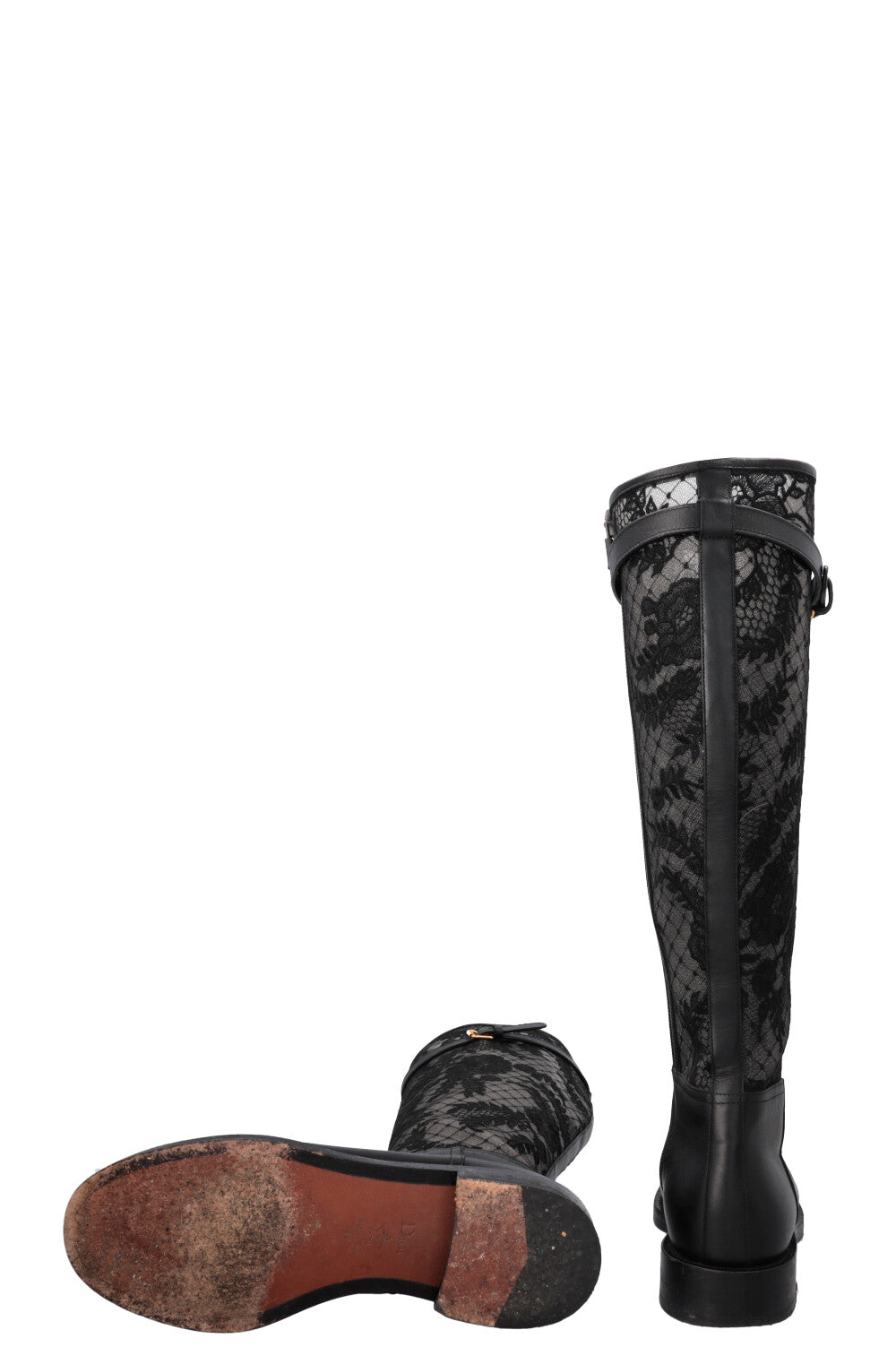 CHRISTIAN DIOR Lace Leather Boots Black