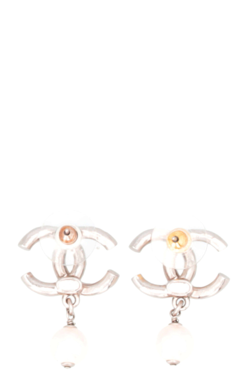 CHANEL CC Pearl Crystal Earrings Silver