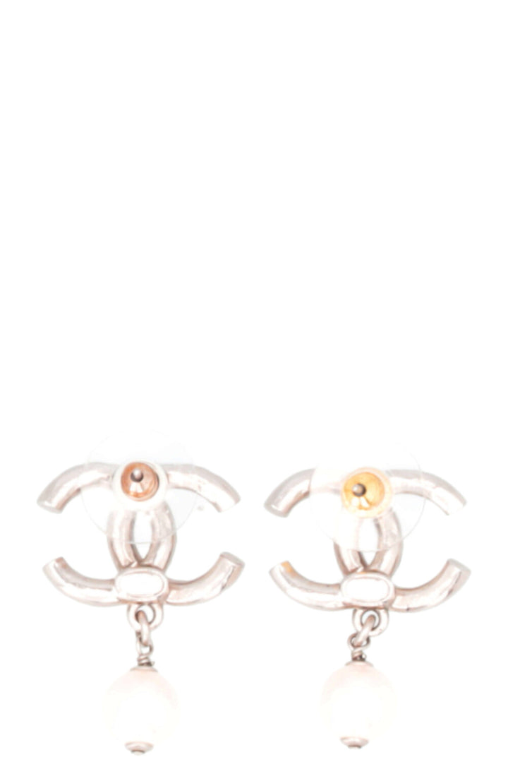 CHANEL CC Pearl Crystal Earrings Silver