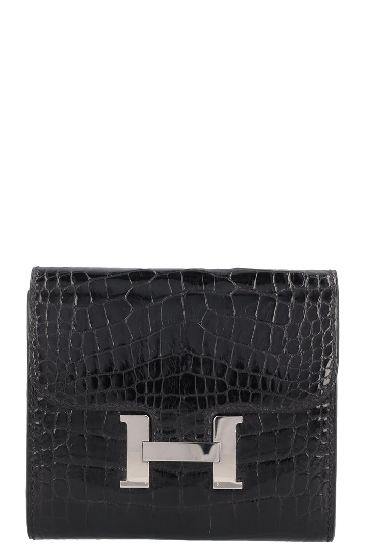 HERMÈS Constance Compact Wallet Alligator Mississippiensis Black