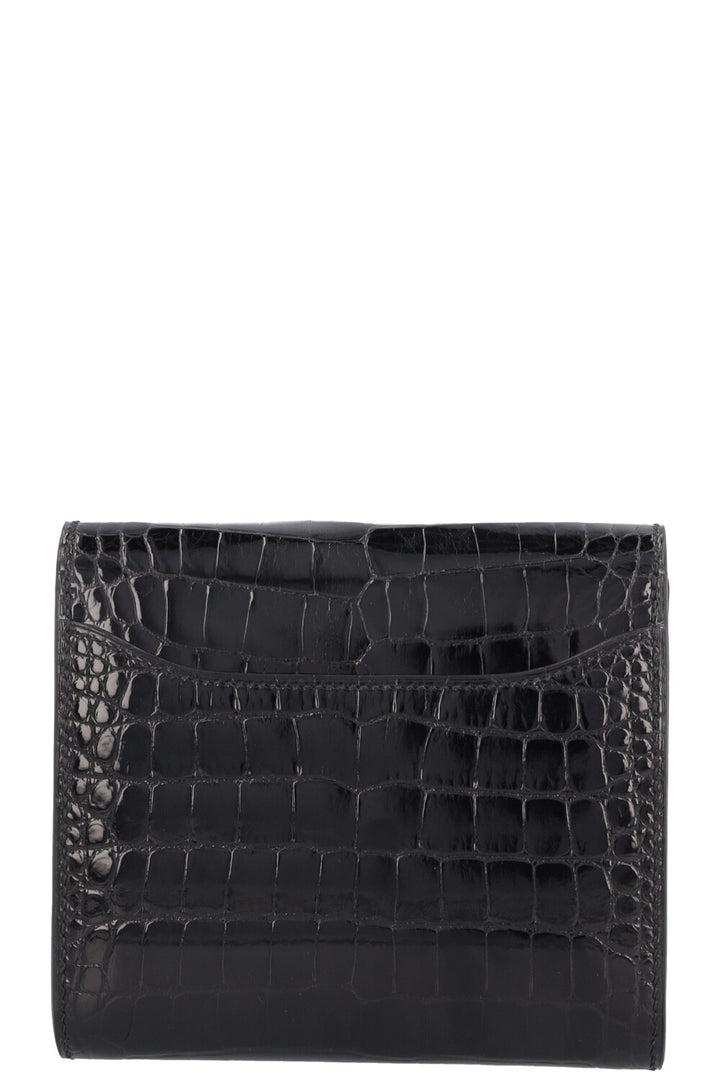 HERMÈS Constance Compact Wallet Alligator Mississippiensis Black