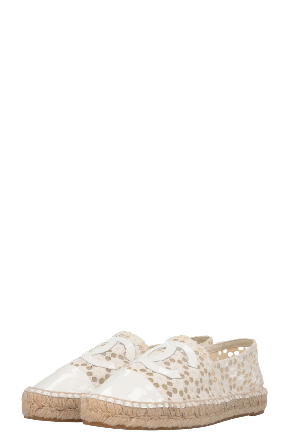 CHANEL CC Espadrilles Broderie Anglaise White