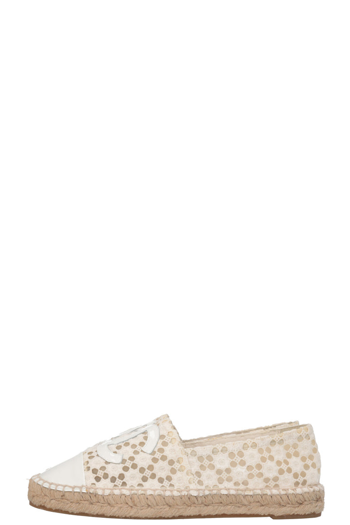CHANEL CC Espadrilles Broderie Anglaise White