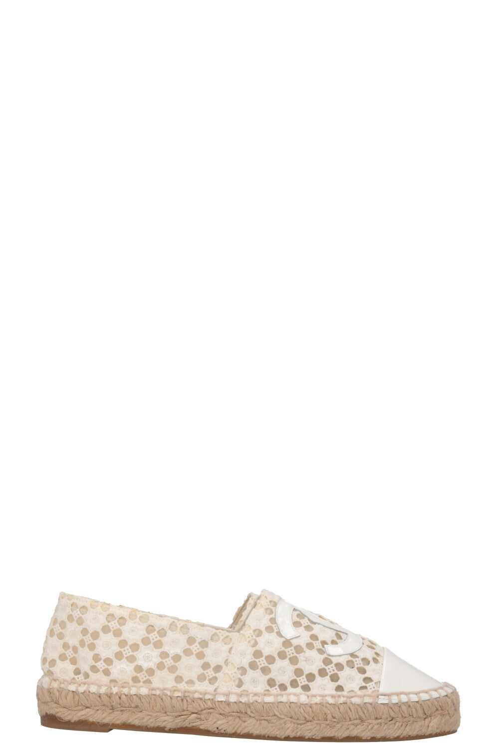 CHANEL CC Espadrilles Broderie Anglaise White