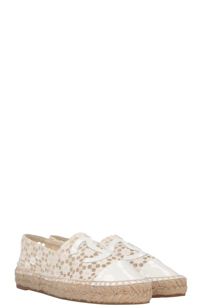 CHANEL CC Espadrilles Broderie Anglaise White