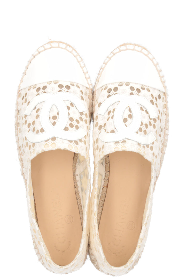 CHANEL CC Espadrilles Broderie Anglaise White