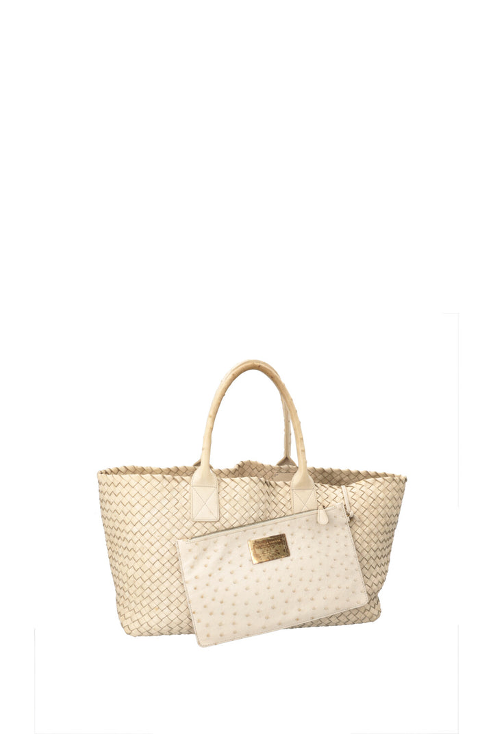 BOTTEGA VENETA Medium Ostrich Cabat Bag Beige