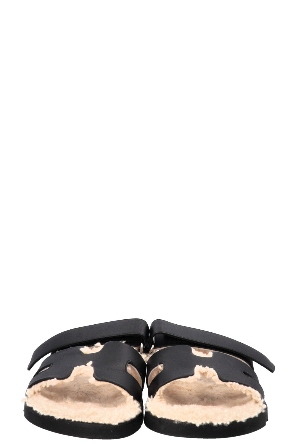 HERMÈS Sandales Chypre Mouton rasé Noir