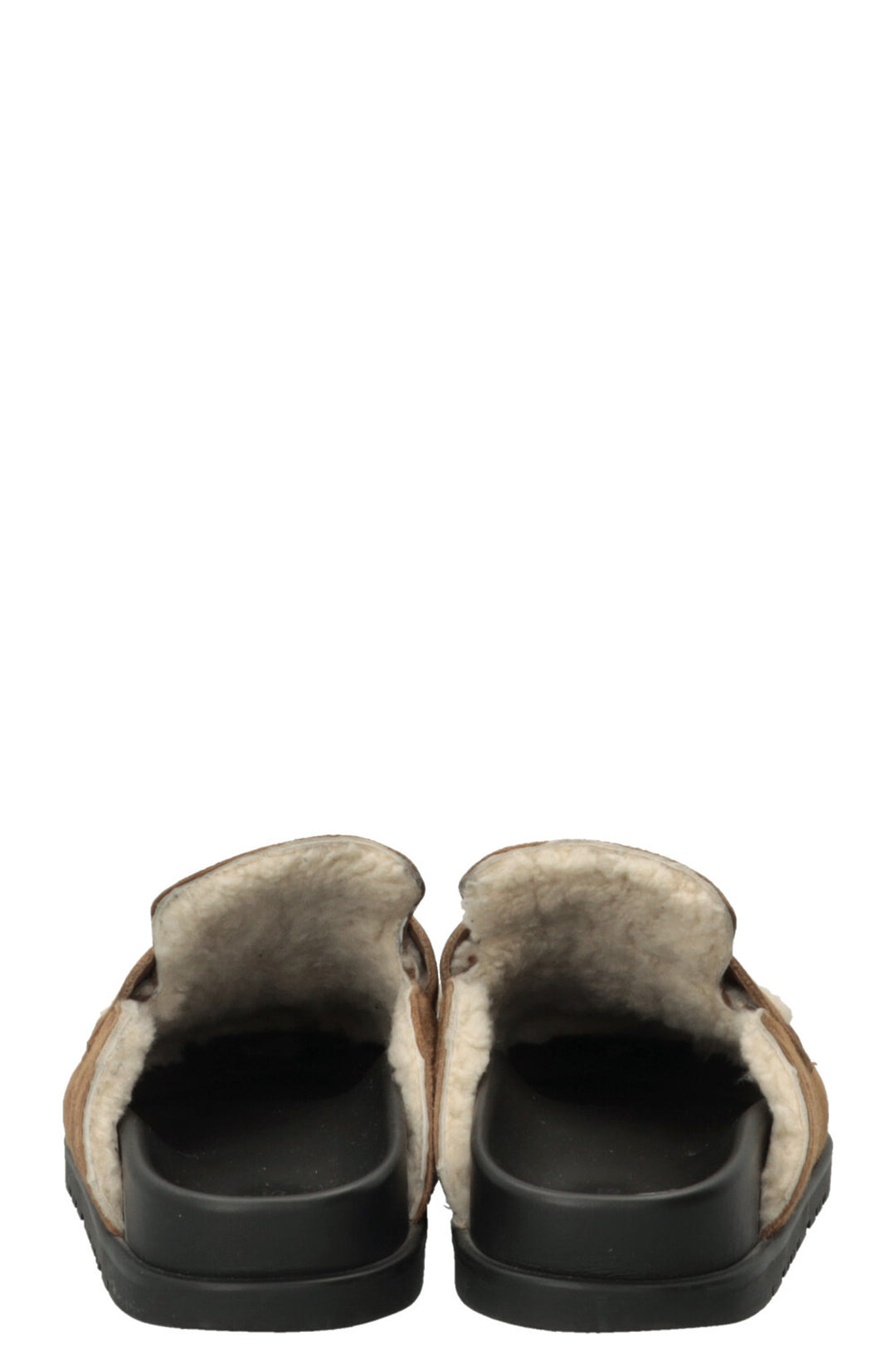 HERMÈS Go Muls Suede Shearling Smoked Brown/Ecru