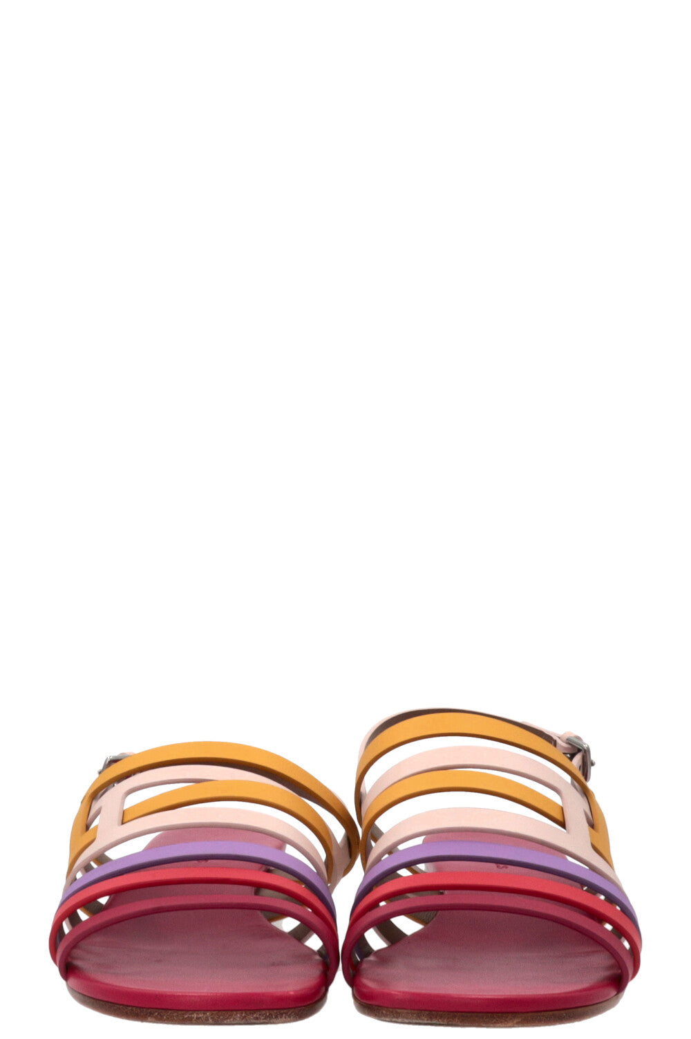 HERMÈS Ephèse Sandals Leather Rose Multicolor