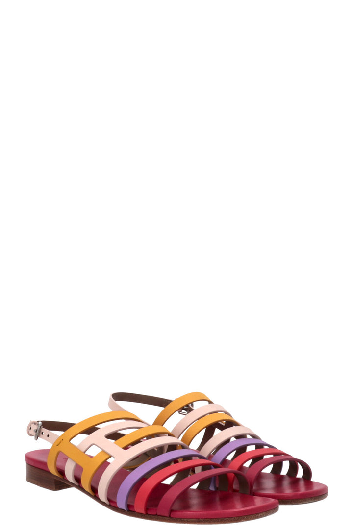 HERMÈS Ephèse Sandals Leather Rose Multicolor
