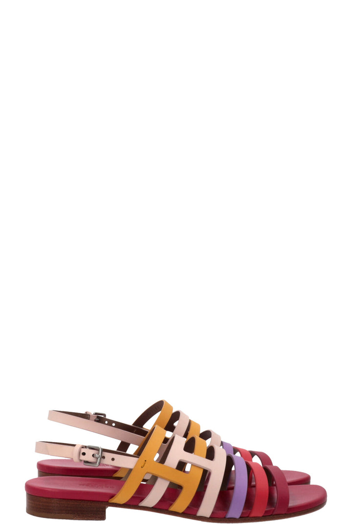 HERMÈS Ephèse Sandals Leather Rose Multicolor