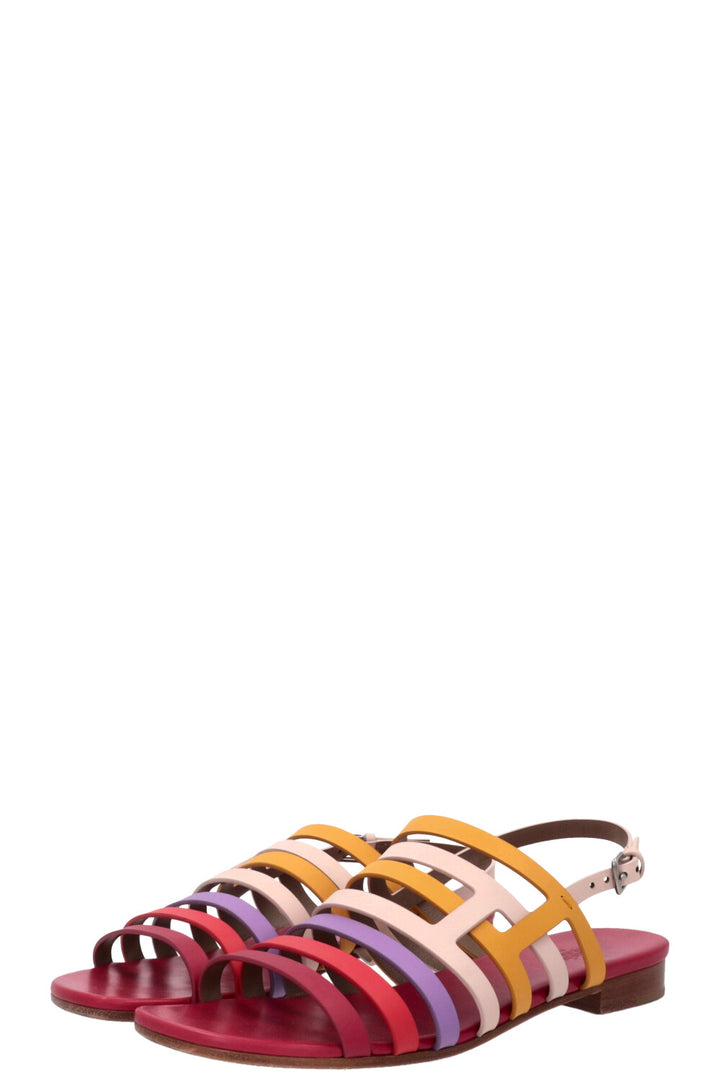 HERMÈS Ephèse Sandals Leather Rose Multicolor
