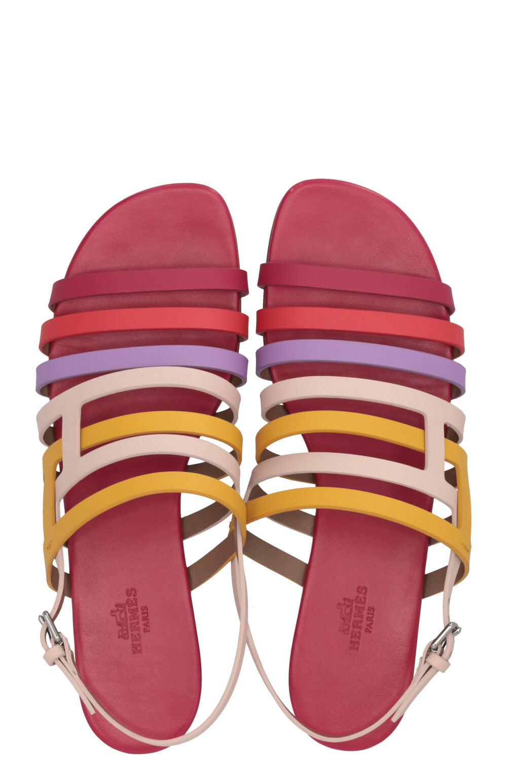 HERMÈS Ephèse Sandals Leather Rose Multicolor