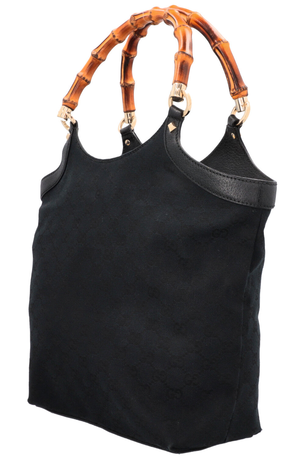 GUCCI Bamboo Handle Hobo Bag GG Black