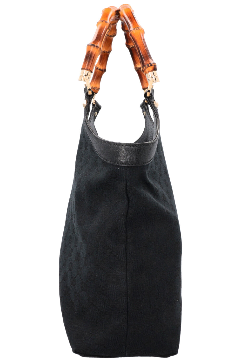 GUCCI Bamboo Handle Hobo Bag GG Black