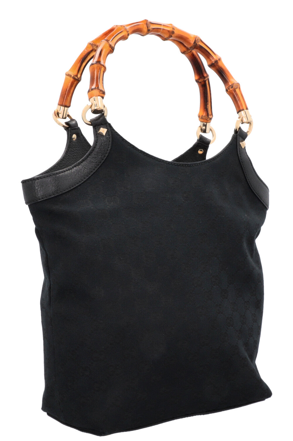 GUCCI Bamboo Handle Hobo Bag GG Black