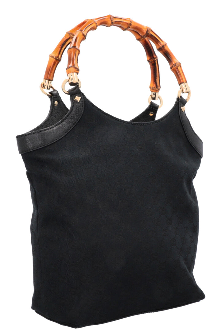 GUCCI Bamboo Handle Hobo Bag GG Black