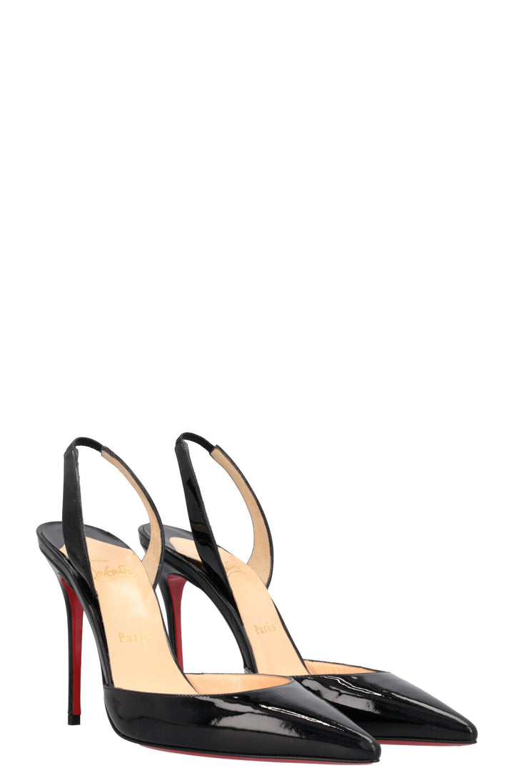 CHRISTIAN LOUBOUTIN Slingback Heels Patent Black