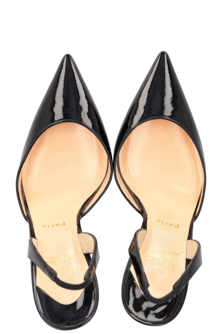 CHRISTIAN LOUBOUTIN Slingback Heels Patent Black