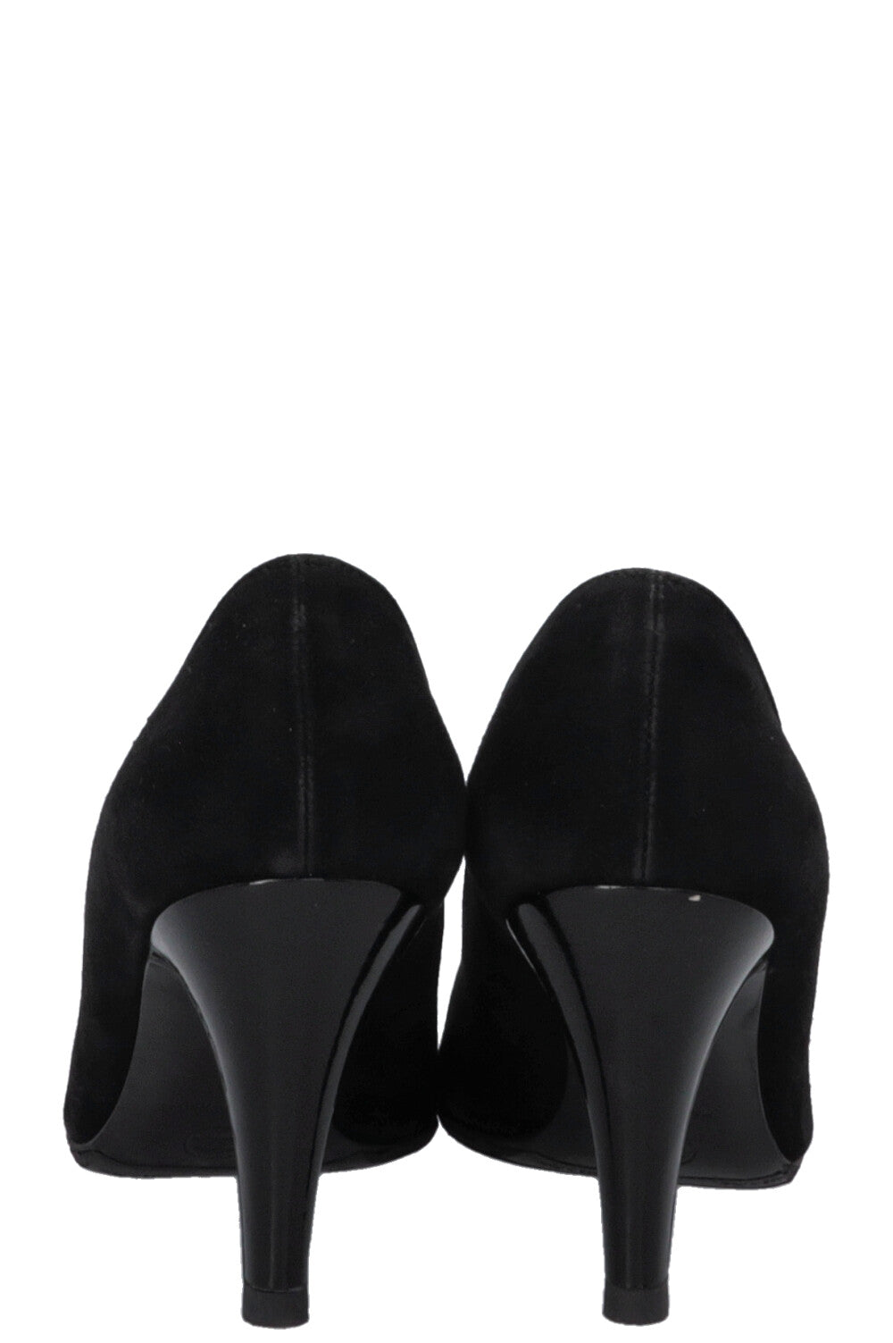 CHANEL Patent Cap Toe Heels Suede Black