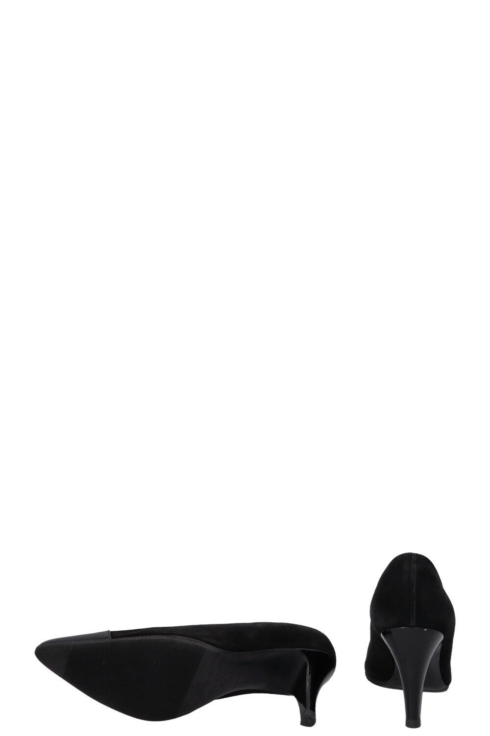 CHANEL Patent Cap Toe Heels Suede Black