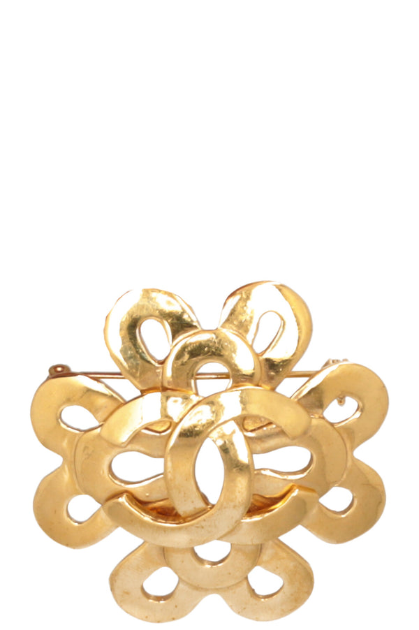 CHANEL 1995 Vintage Twisted CC Brooch Gold
