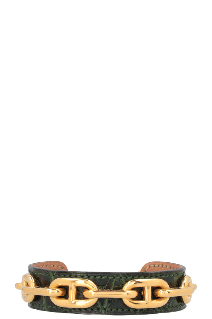 HERMÈS Chaine D'Ancre Bracelet Alligator Mississippiensis Or Vert