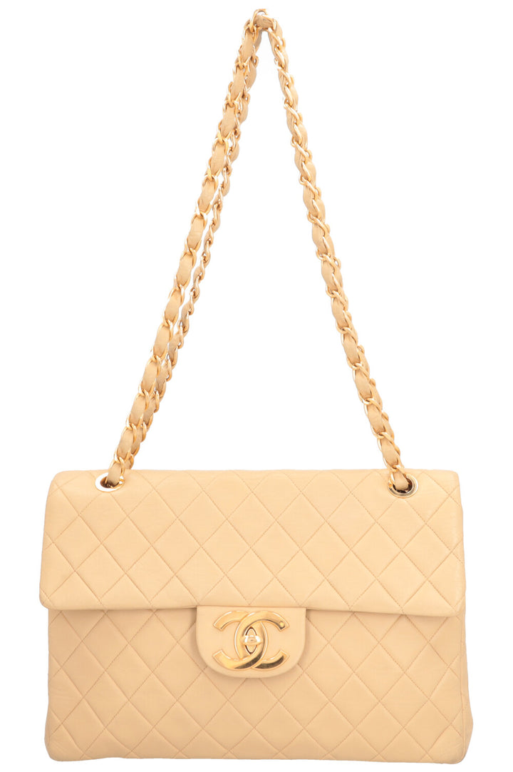 CHANEL Vintage Single Flap Bag Maxi Beige