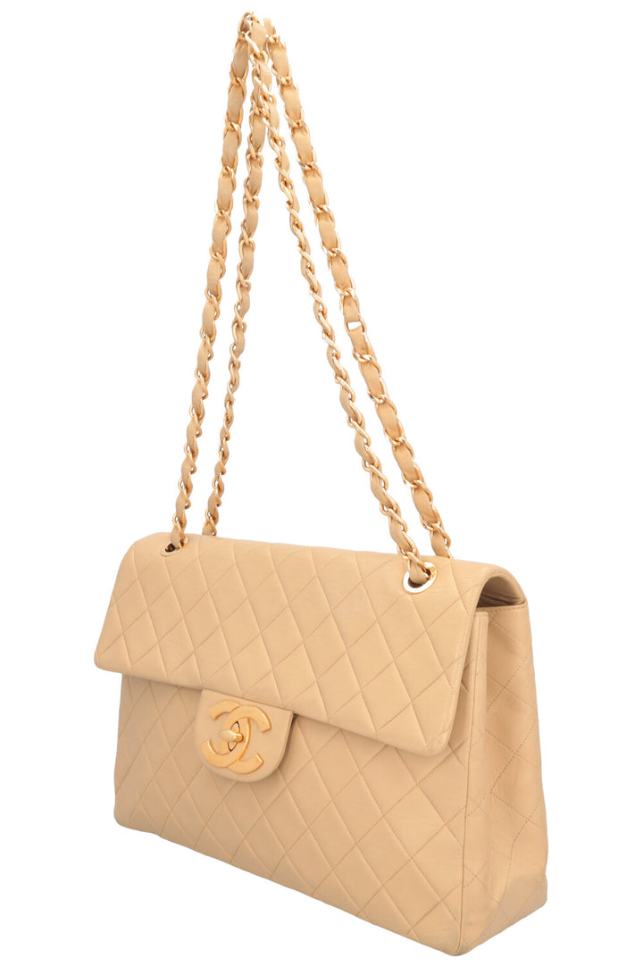 CHANEL Vintage Single Flap Bag Maxi Beige