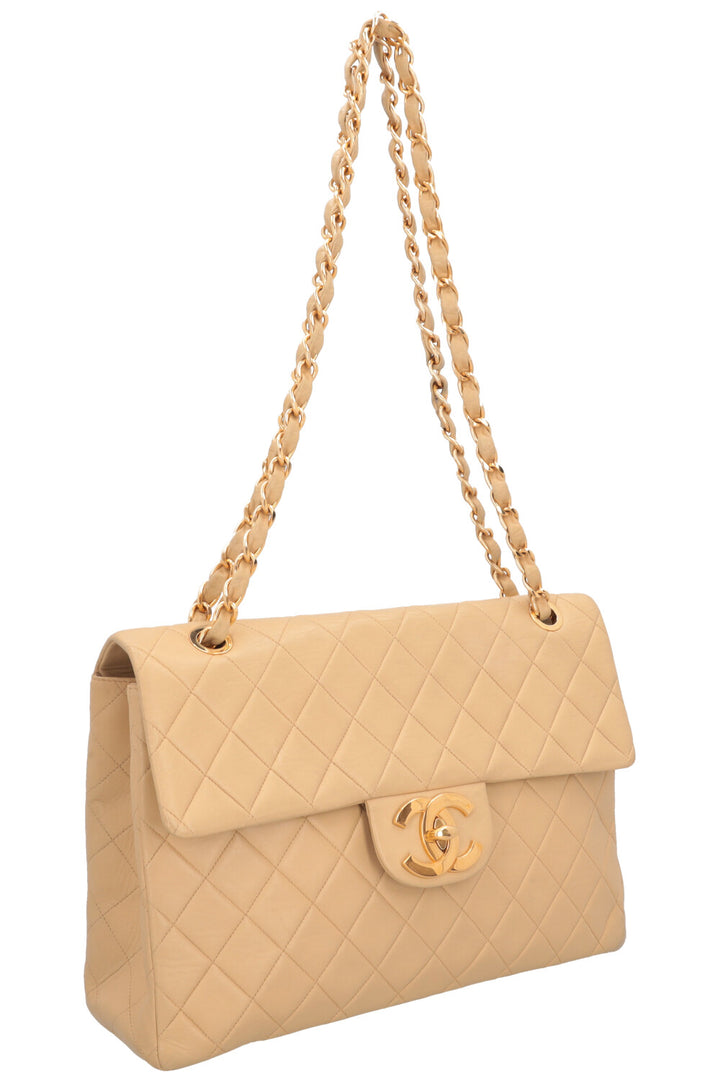 CHANEL Vintage Single Flap Bag Maxi Beige